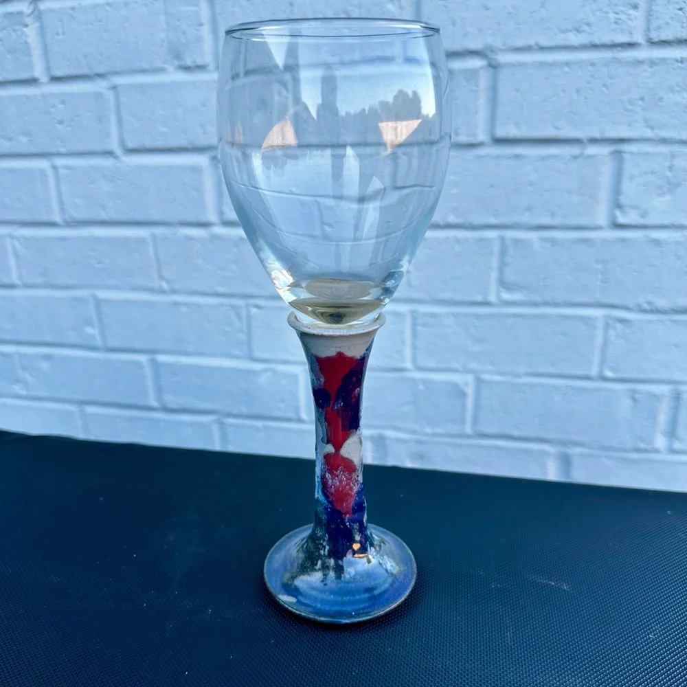 Buie Pottery Gatlinburg, Tennessee Signed Stoneware Wine Glass 9” tall. Like New